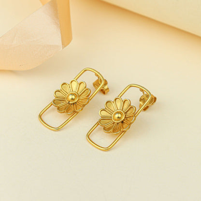 Tridha Daisy Frame Stud Earrings – Gold Tone