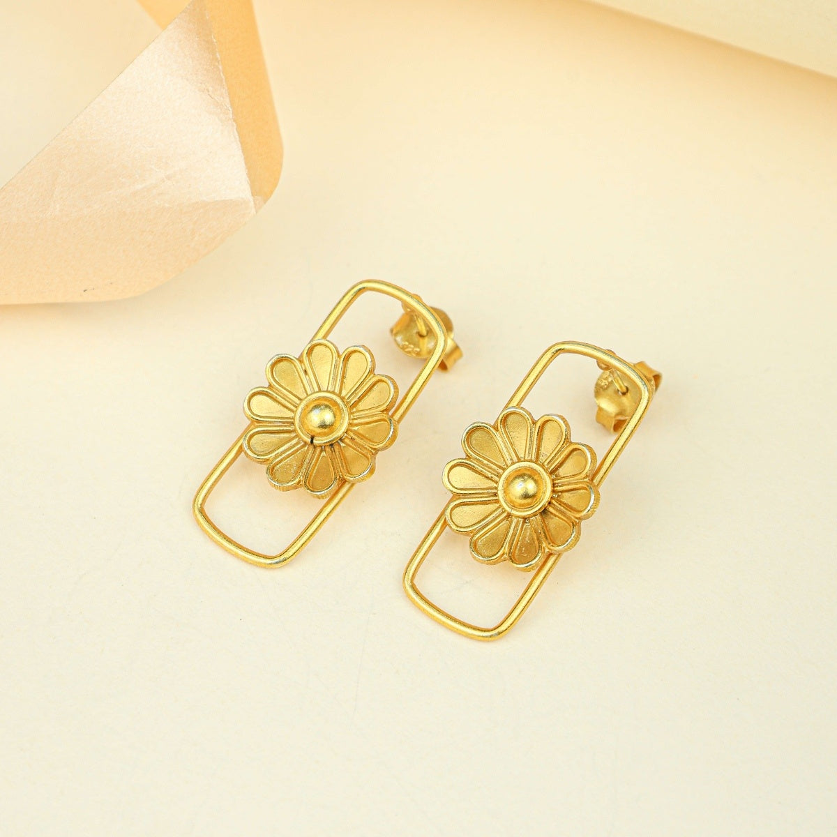 Tridha Daisy Frame Stud Earrings – Gold Tone