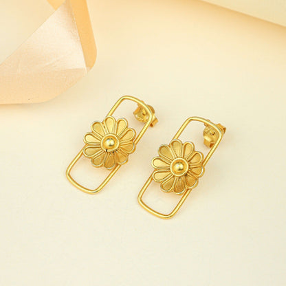 Tridha Daisy Frame Stud Earrings – Gold Tone