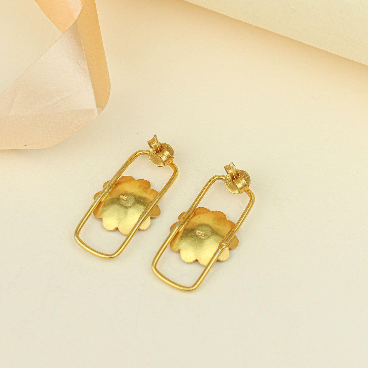 Tridha Daisy Frame Stud Earrings – Gold Tone