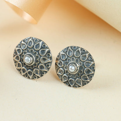 Tridha Silver Floral Stud Earrings | 925 Silver